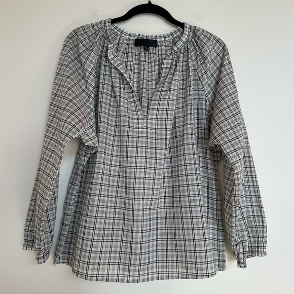 Nili Lotan Brooke Check Plaid Cotton Blouse Size Small - Picture 2 of 10
